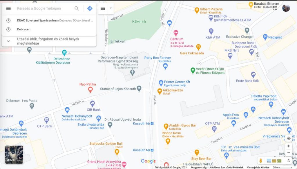 Google Maps Debrecen belvárosával